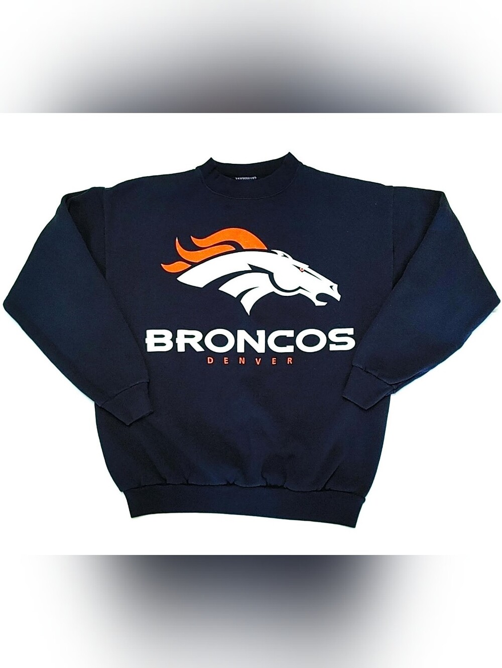 Vtg 90s NFL Denver Broncos Graphic Tultex Sweatshirt Navy Blue Mens Medium